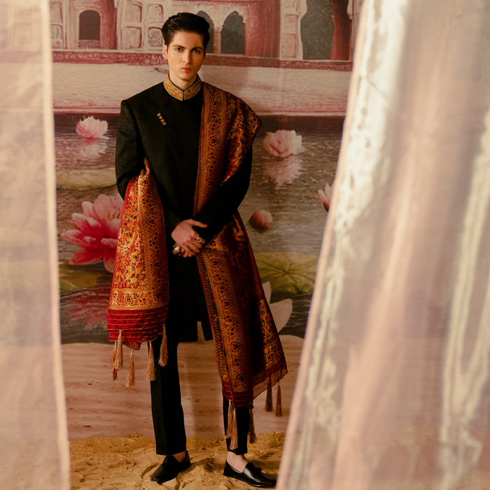 Premium Karandi Jamawar Tap Shoe Embroidered Sherwani