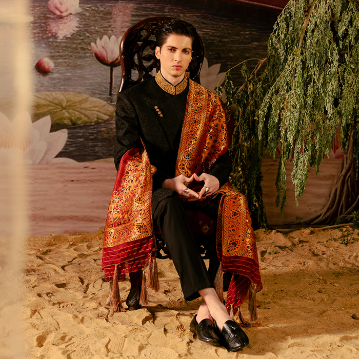 Premium Karandi Jamawar Tap Shoe Embroidered Sherwani