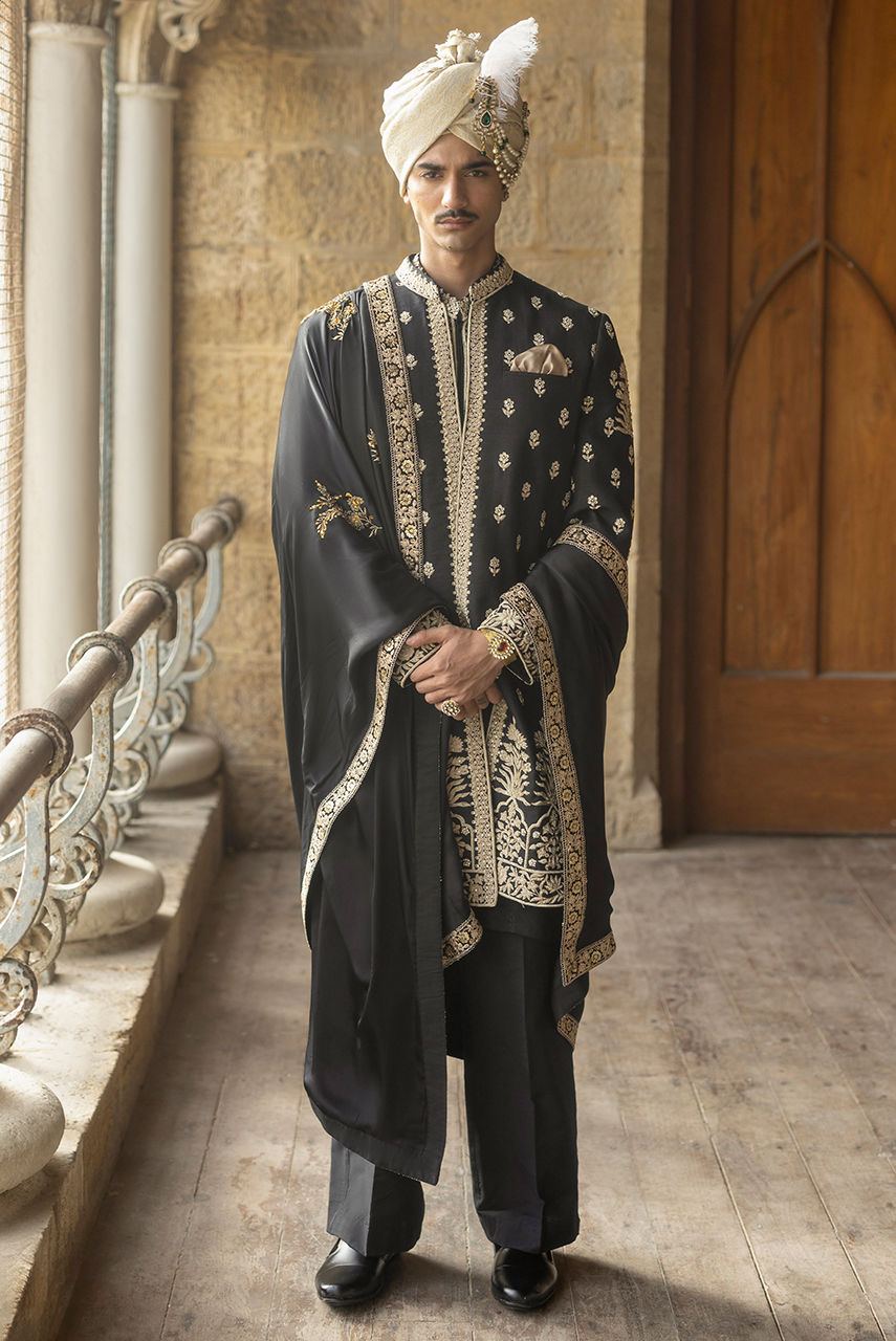 Jai – Black Front-Open Sherwani Set