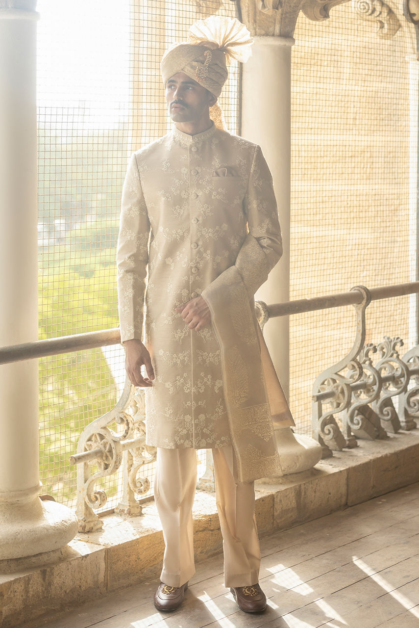 Aari – Champagne Embroidered Sherwani Set