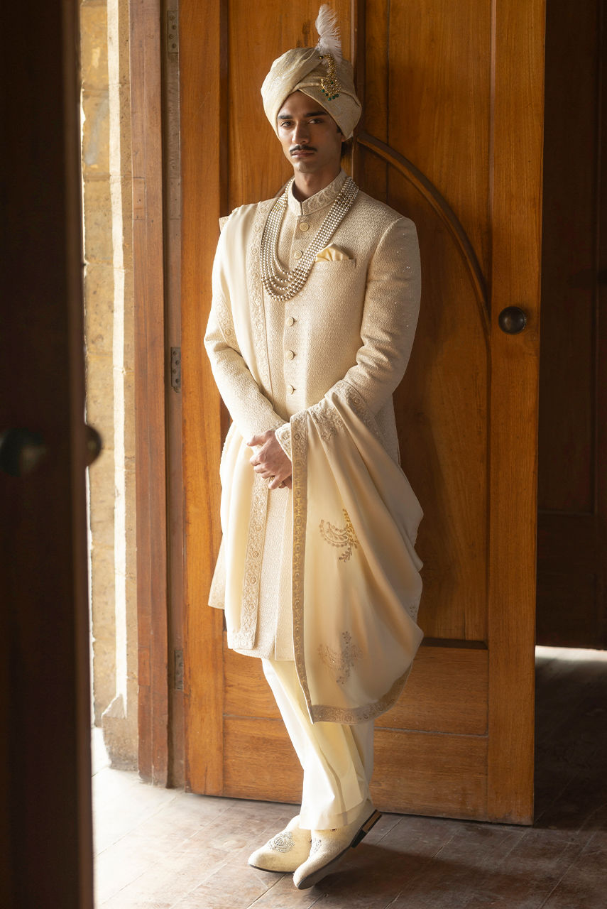 Icru – Ivory Textured Sherwani