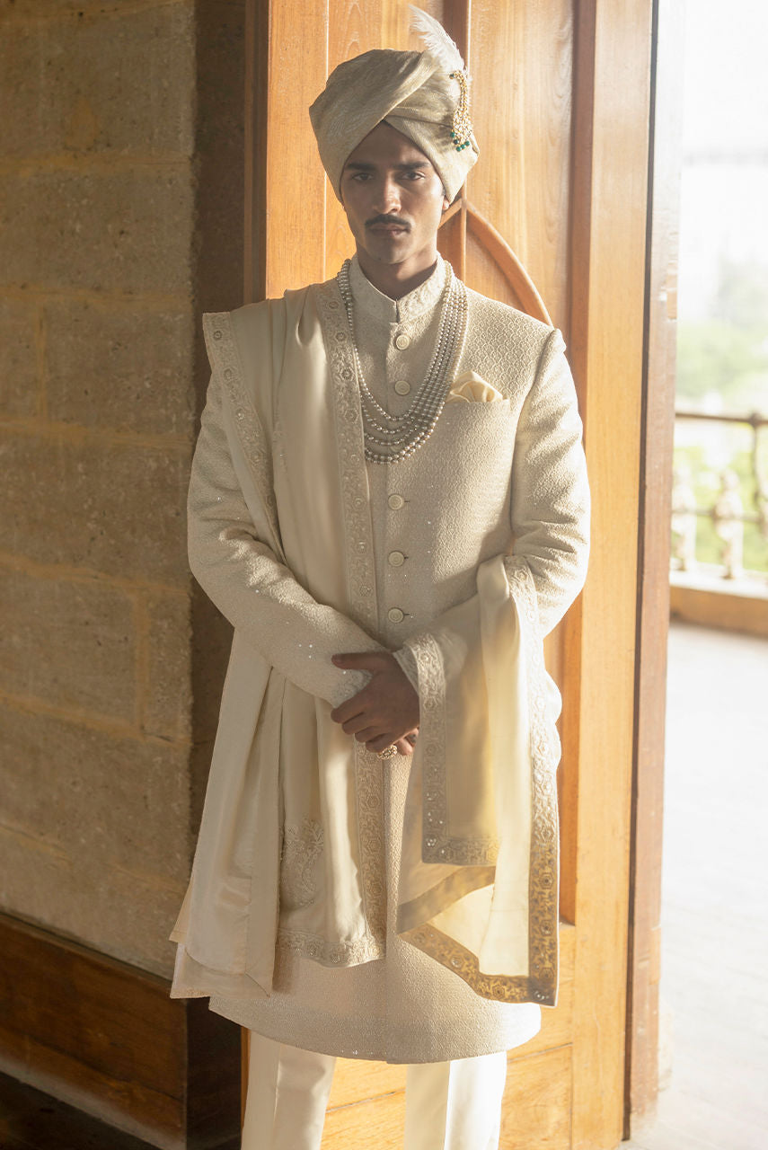 Icru – Ivory Textured Sherwani