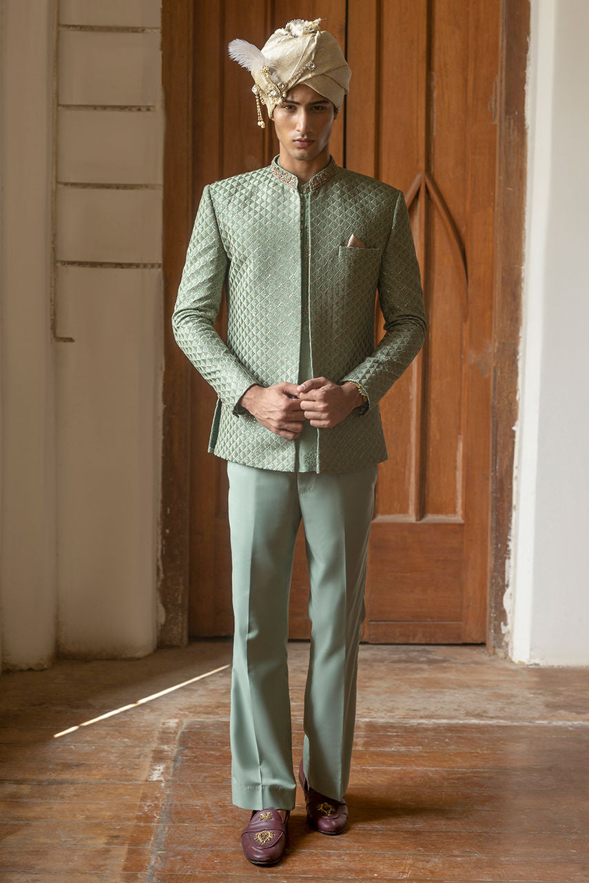 Jade – Sage Nehru Jacket & Raw Silk Kurta