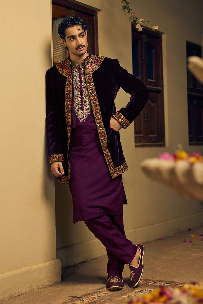 Euphoria – Purple Velvet Jacket & Kurta Pajama