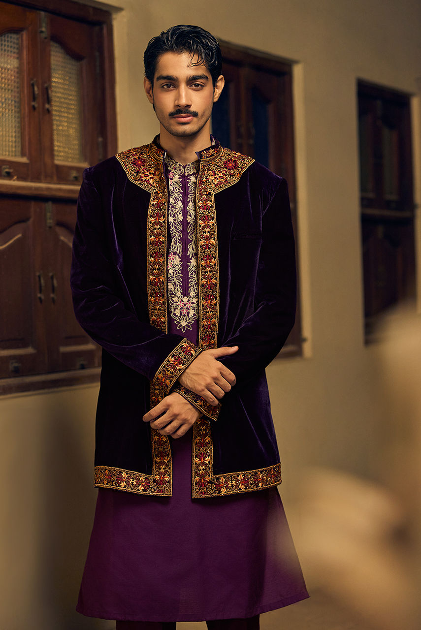 Euphoria – Purple Velvet Jacket & Kurta Pajama