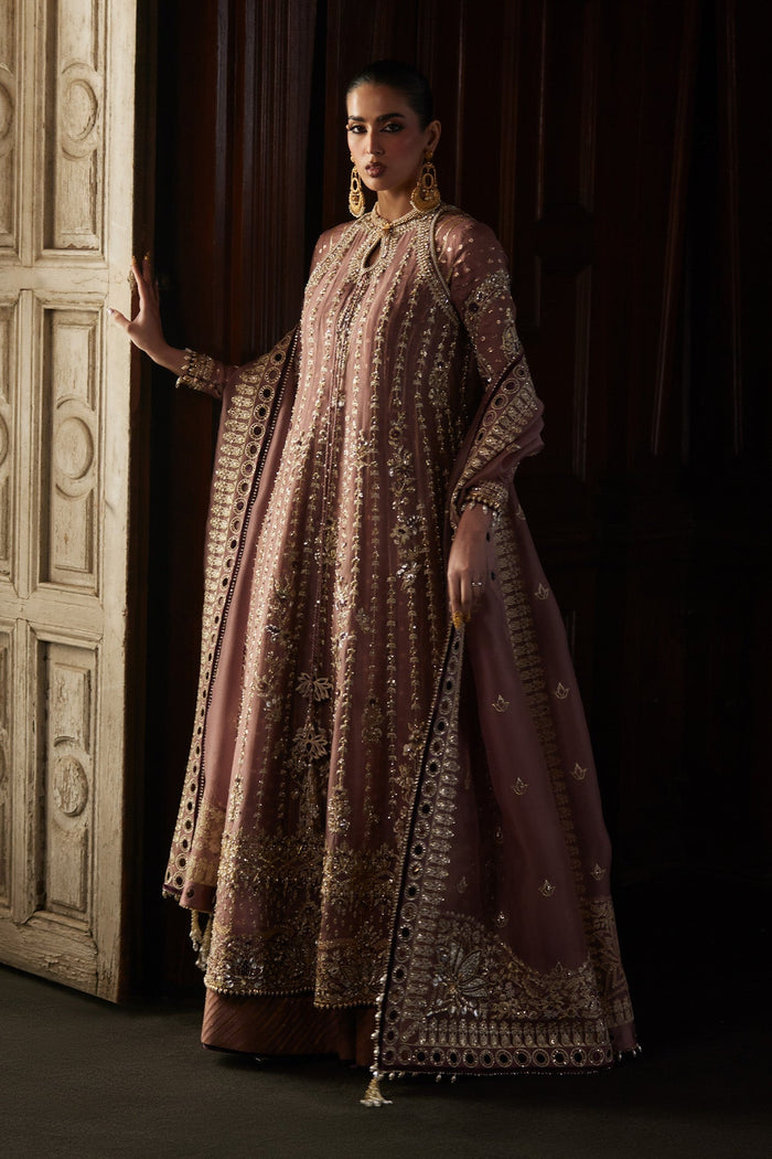 Rosalie: Rosewood Kaalidar with Zaari Silk Pishwas, Sharara & Embroidered Dupatta | Saad Bin Shahzad