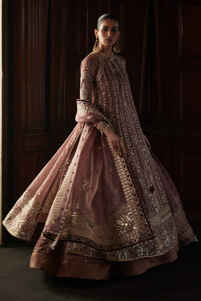 Rosalie: Rosewood Kaalidar with Zaari Silk Pishwas, Sharara & Embroidered Dupatta | Saad Bin Shahzad