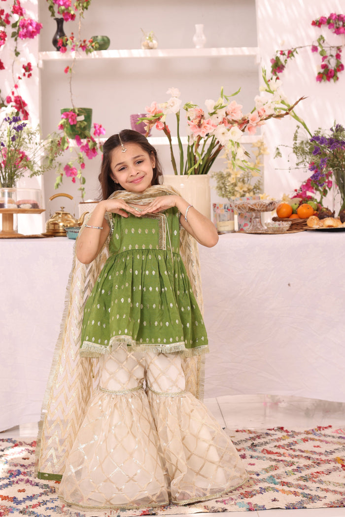 Cotton & Organza Lorex Gharara Suit