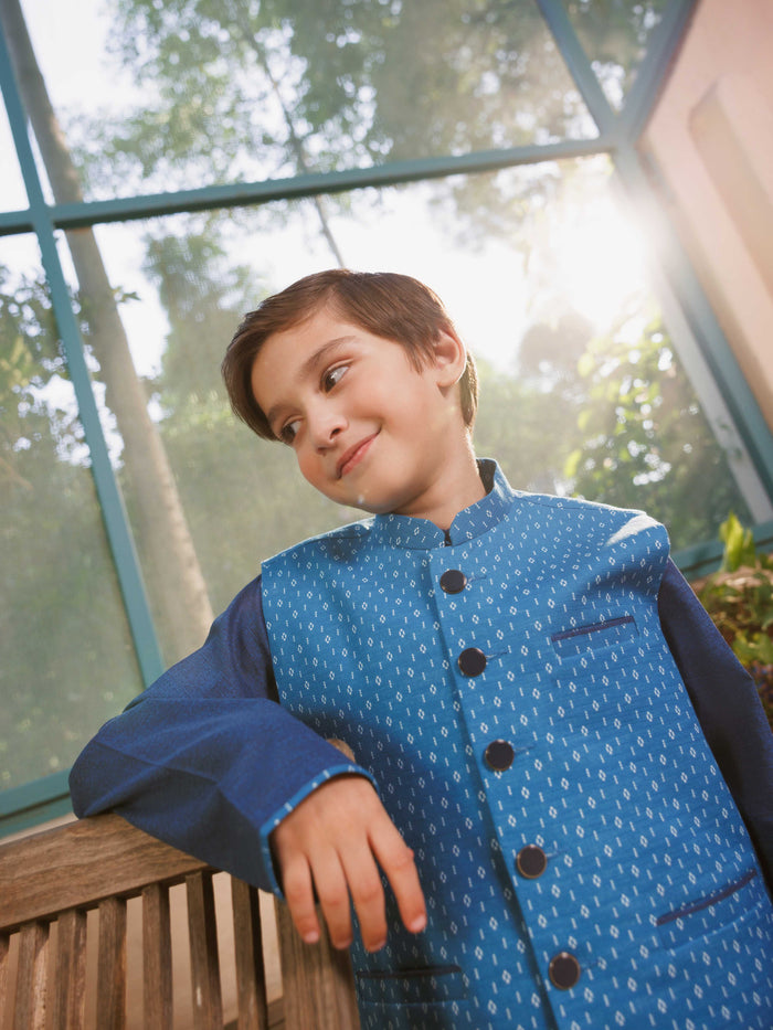 Blue Cotton Waistcoat Suit