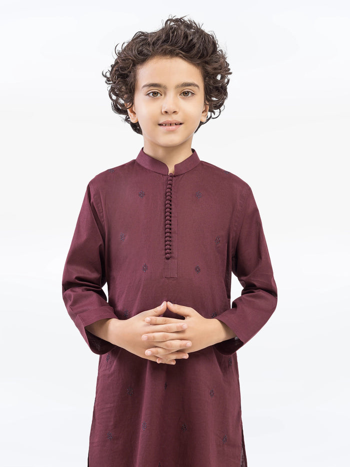 Maroon Embroidered Cotton Kurta Pajama