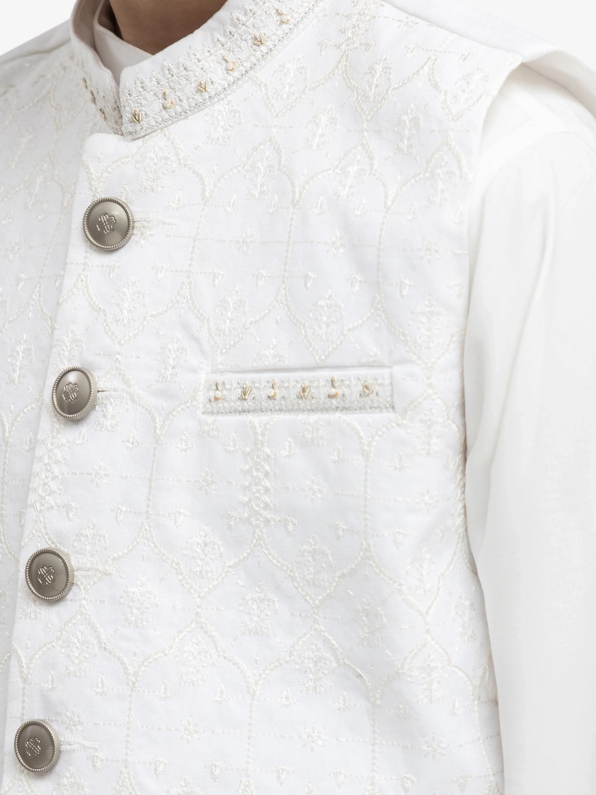Embroidered Cotton Waistcoat Suit - Ebtwcsc5-027
