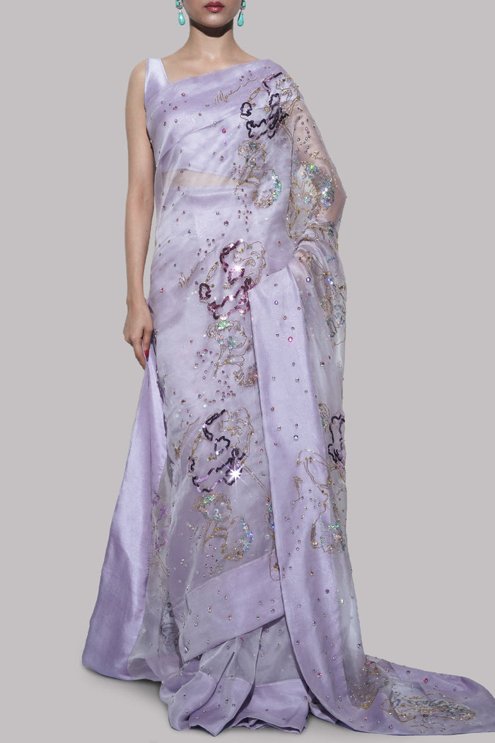 Pastel Lilac Embellished Organza Sari