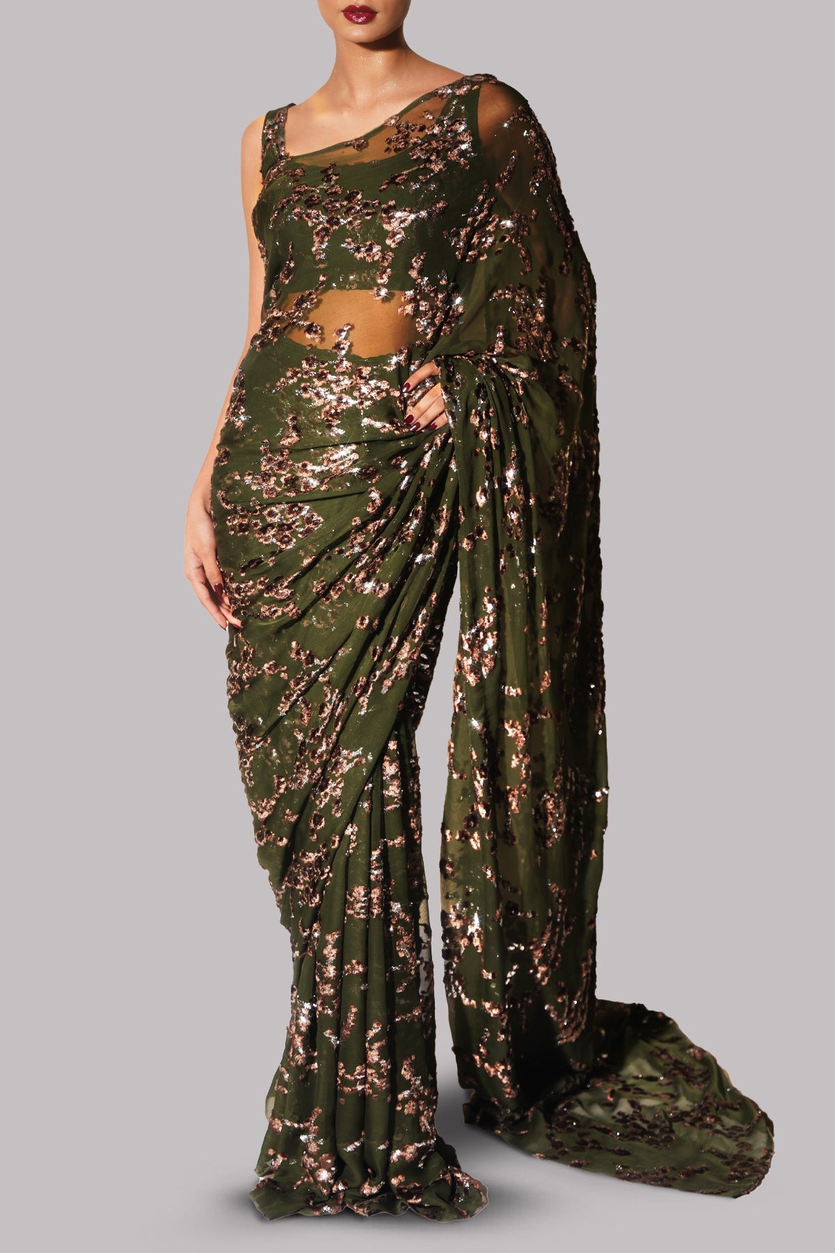 Winter Moss Italian Chiffon Sari