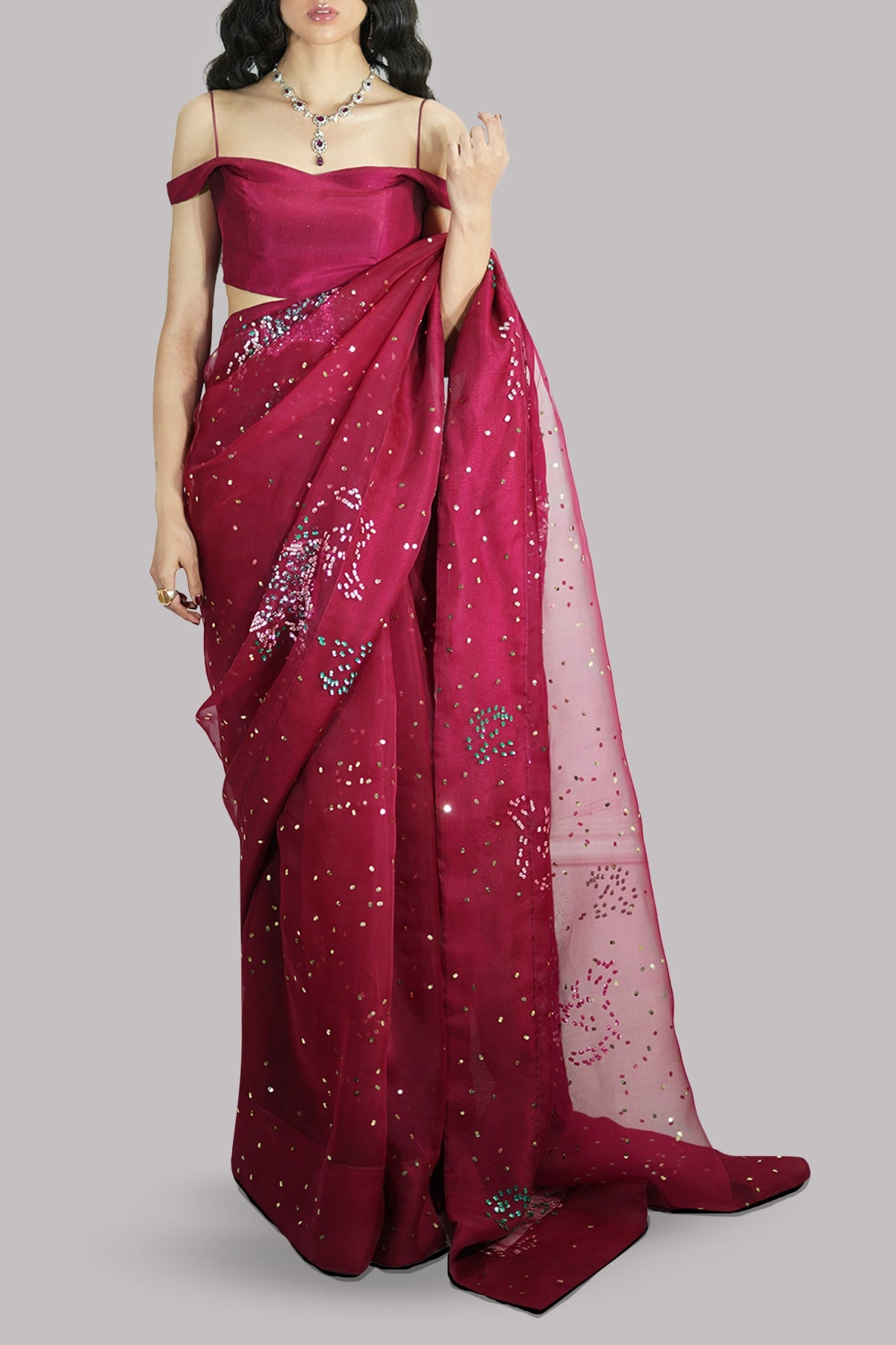 Scooter Red Embellished Organza Sari