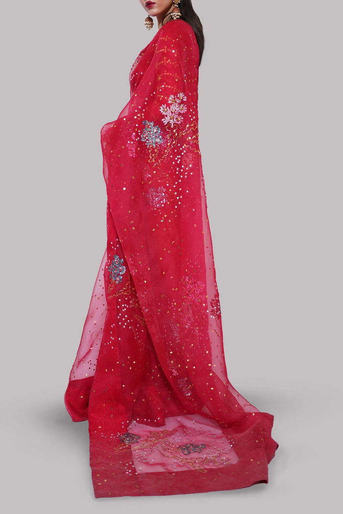 Toreador Red Embellished Organza Sari