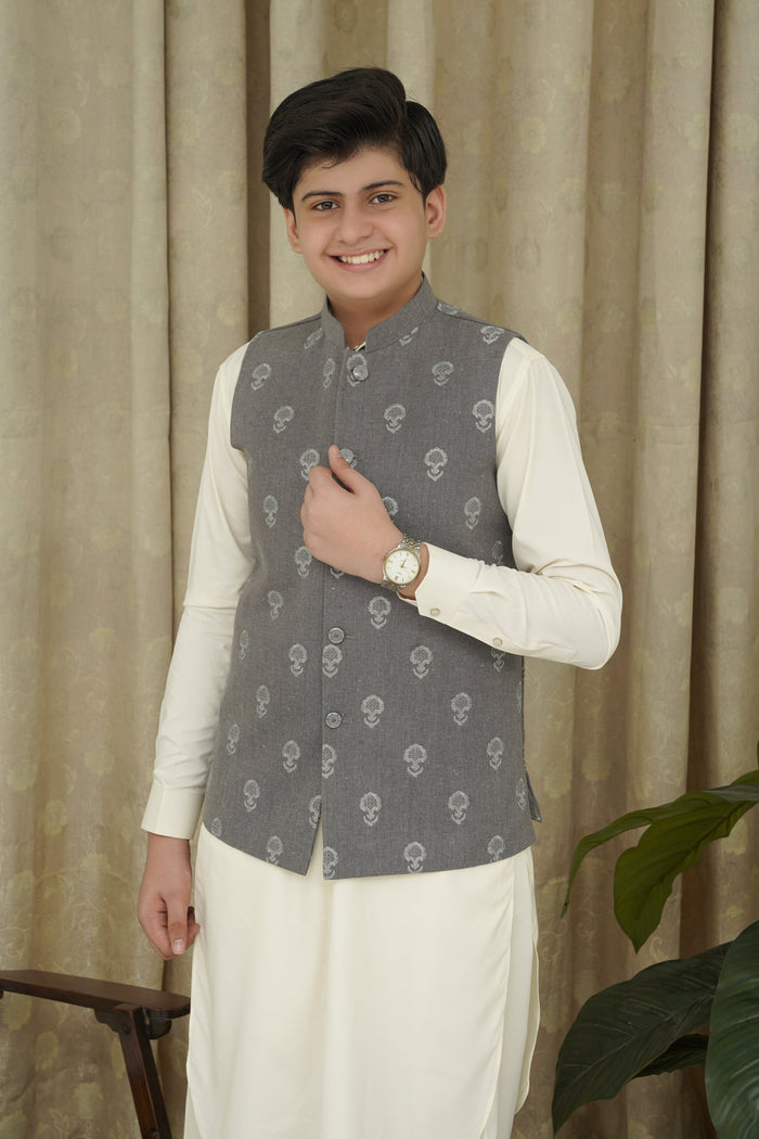 Gray Embroidery Boys Waistcoat