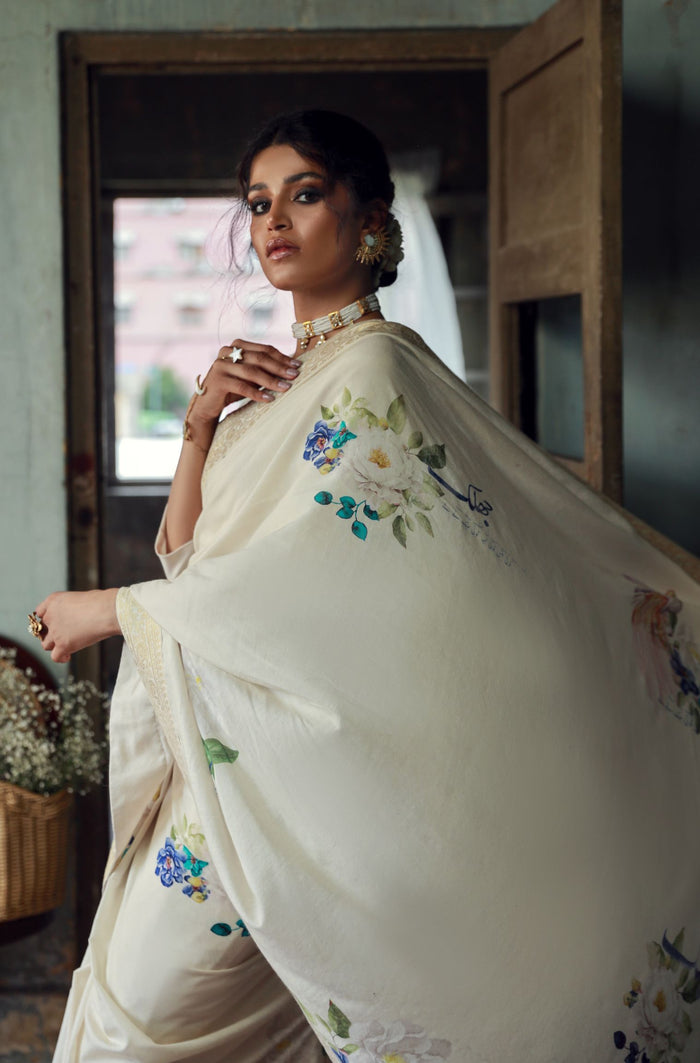 Roop Saree - Beige & Blue