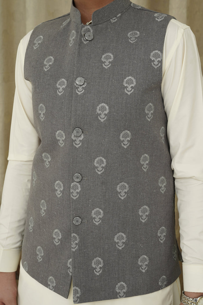 Gray Embroidery Boys Waistcoat
