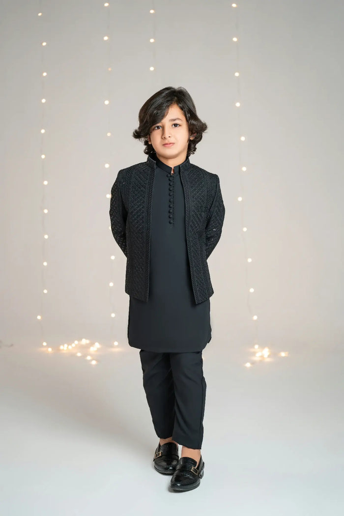 Prince Coat Open Black Sequence