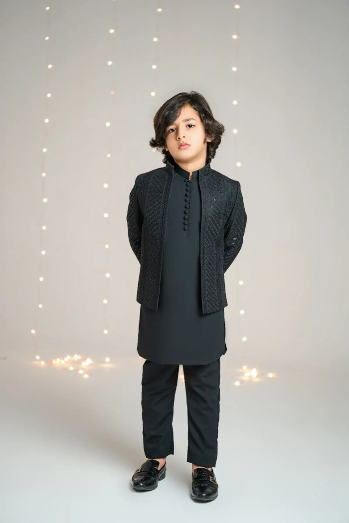 Prince Coat Open Black Sequence