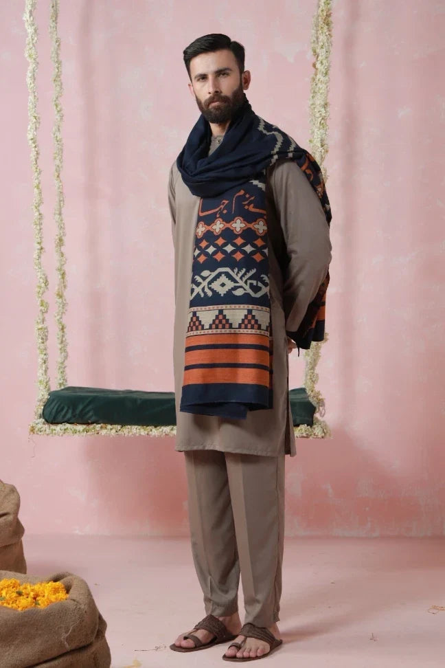 Aghaaz Weaved Shawl - Blue