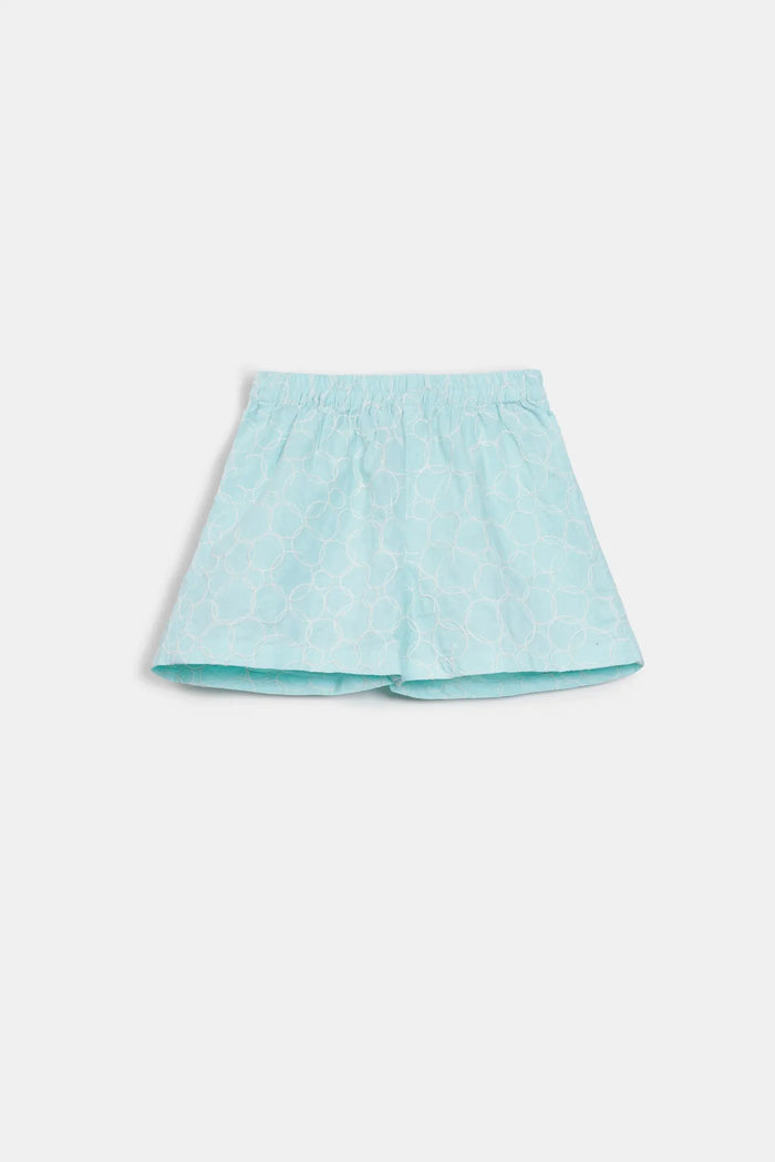 Ice Blue Embroidered Top & Shorts Co-ord Set