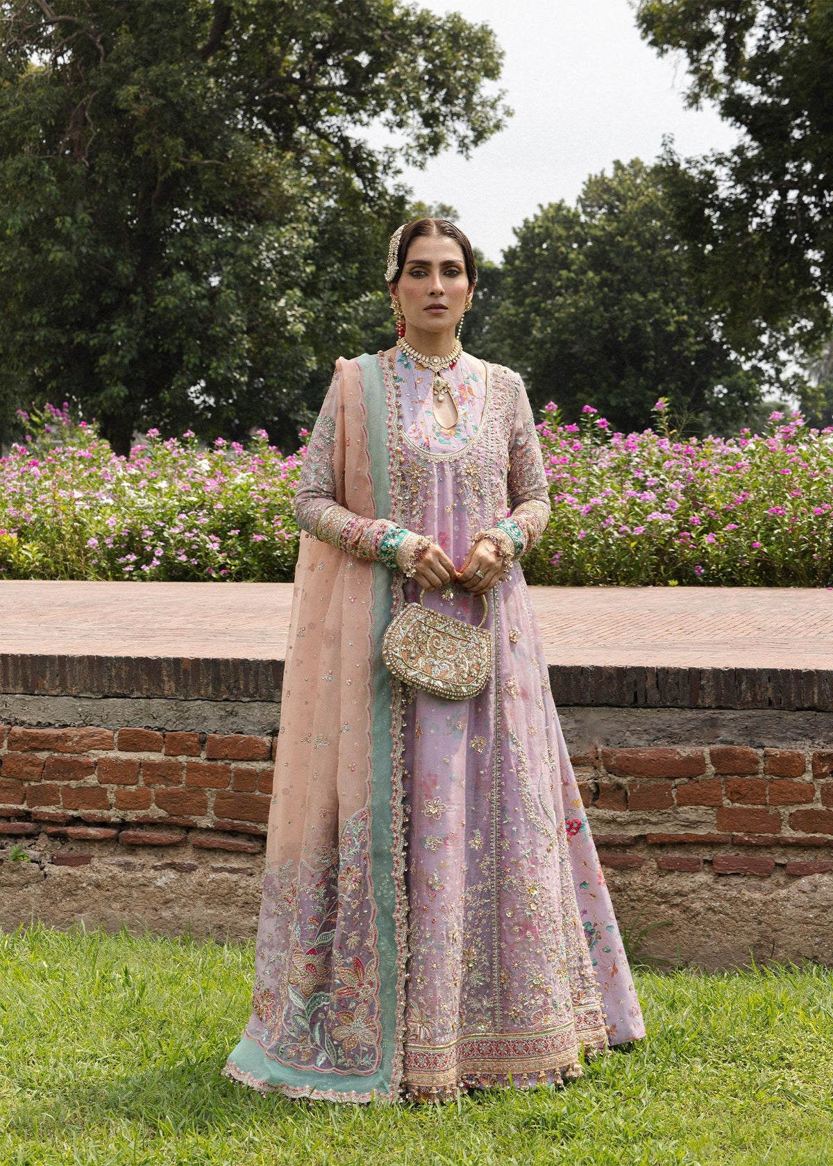 Hussain Rehar Gulrang lilac organza shirt