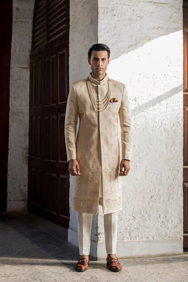 Ivory Silk Hand Embroidered Sherwani