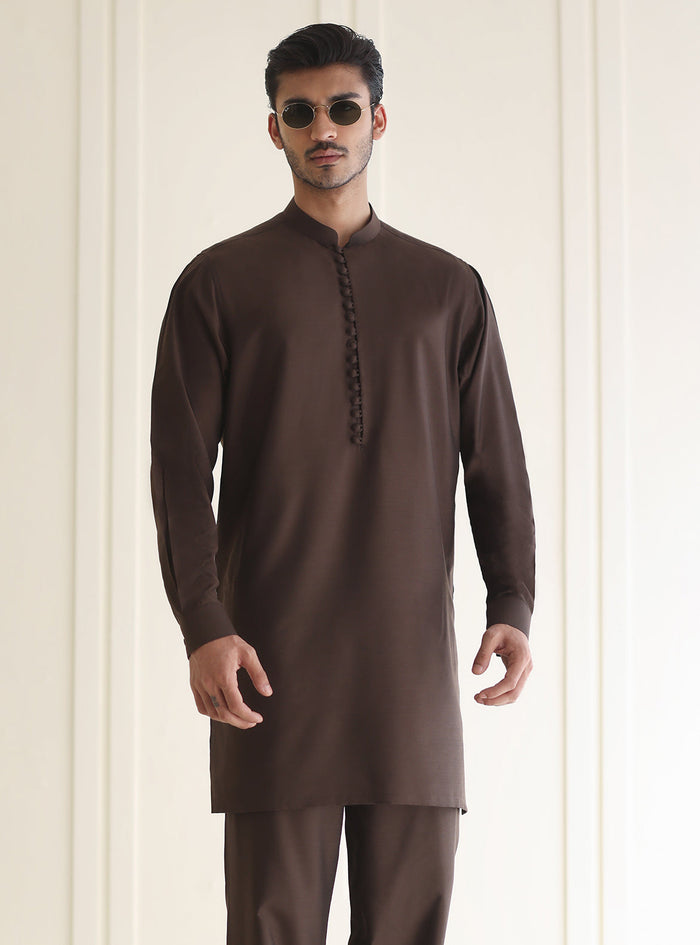 Brown Textured Kurta Pajama