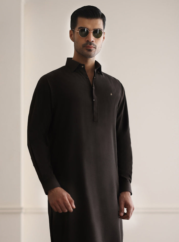 Brown Textured Designer Kameez Shalwar