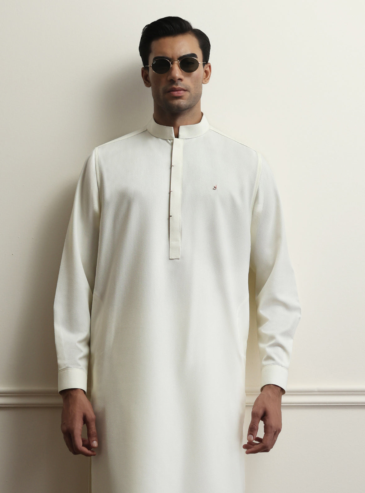 Cream Textured Kameez Shalwar