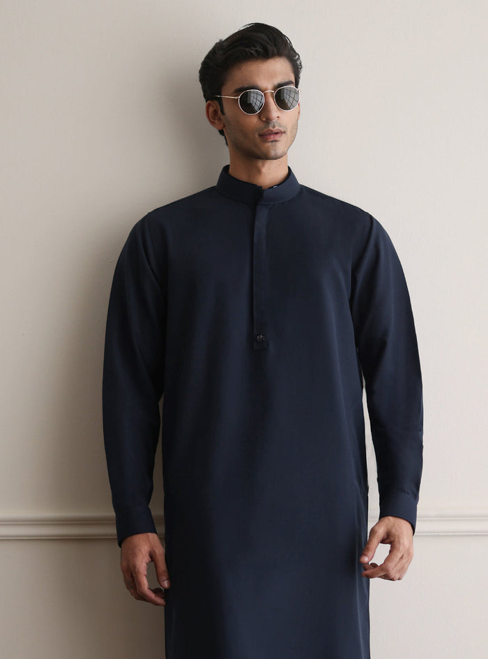 Blue Textured Kameez Shalwar