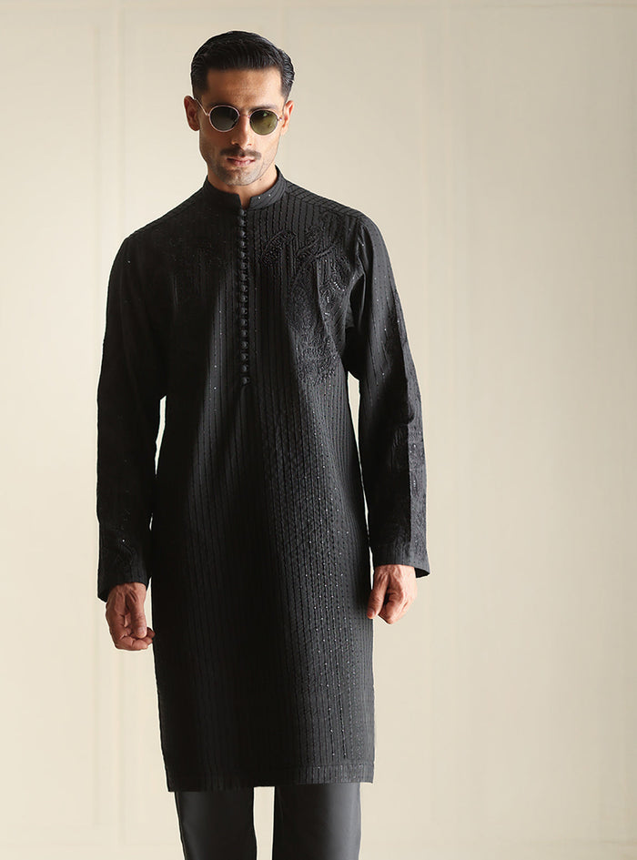 Black Hand Embroidered Kurta