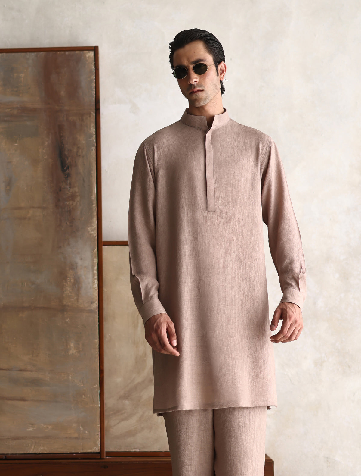 Ivory Textured Kurta Pajama