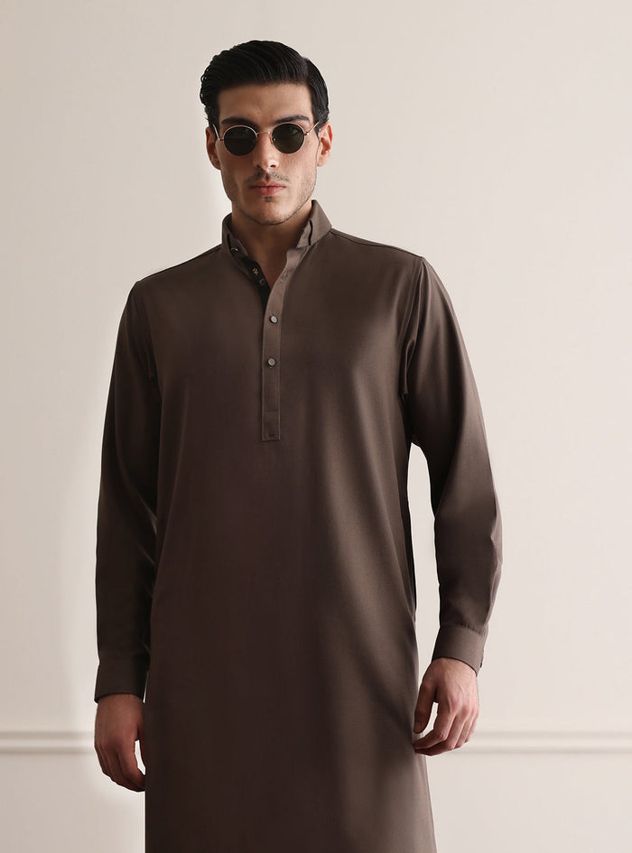 Taupe Textured Kameez Shalwar