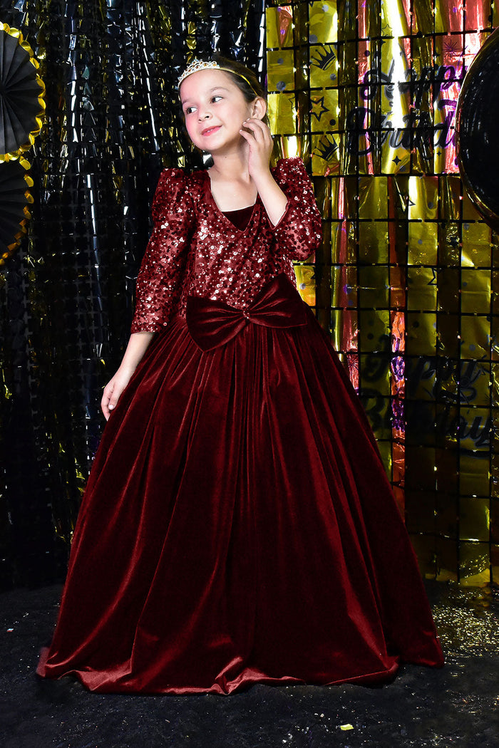 Sequins Body Velvet Long Gown