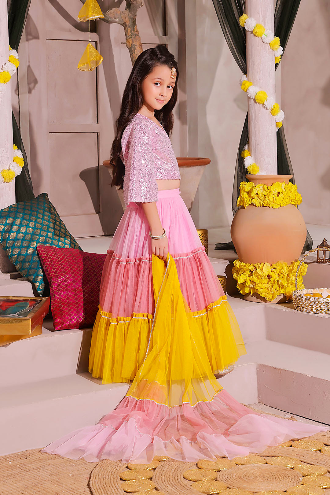 Sequins Net Lehenga Choli — Pink Net Sequins
