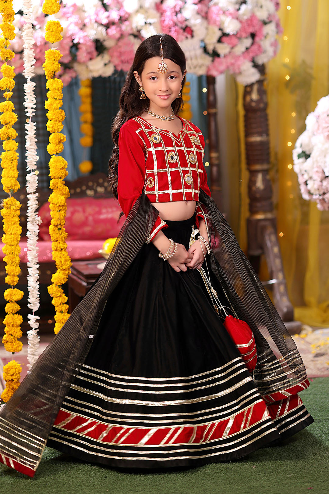 Gotta Mirror Work Velvet Lehenga Choli