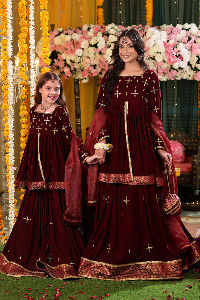 Mirror Embroidered Peplum Style Velvet Lehenga