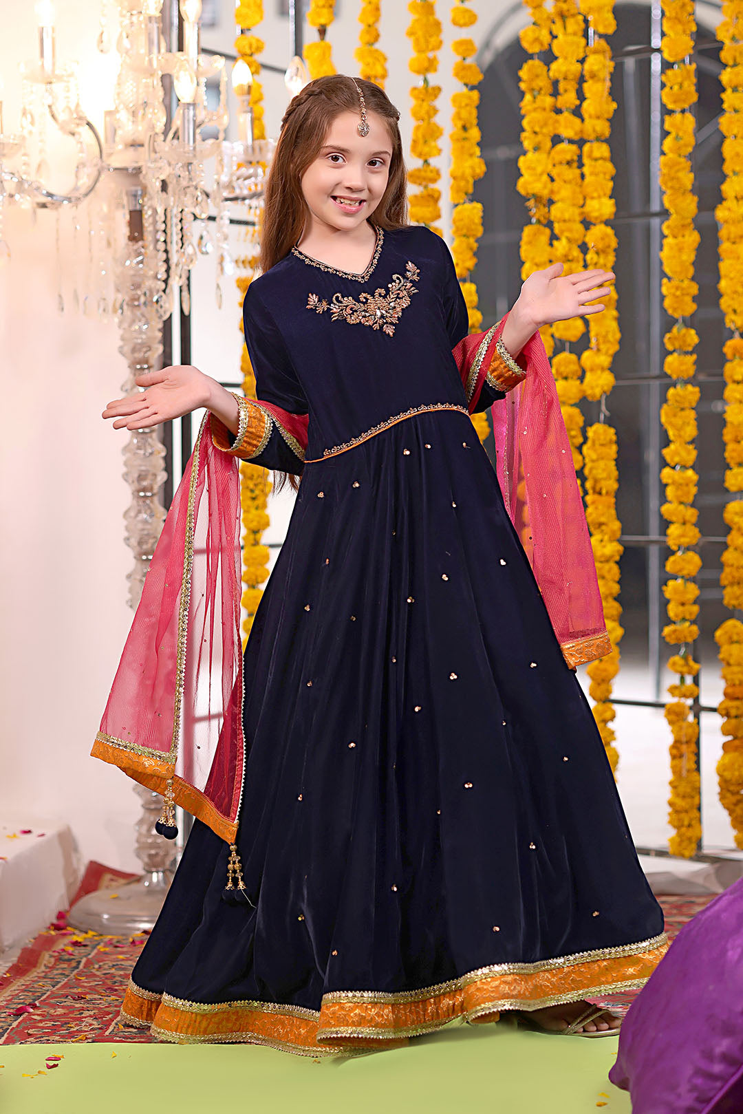 Handwork Motif Embroidered Velvet Maxi