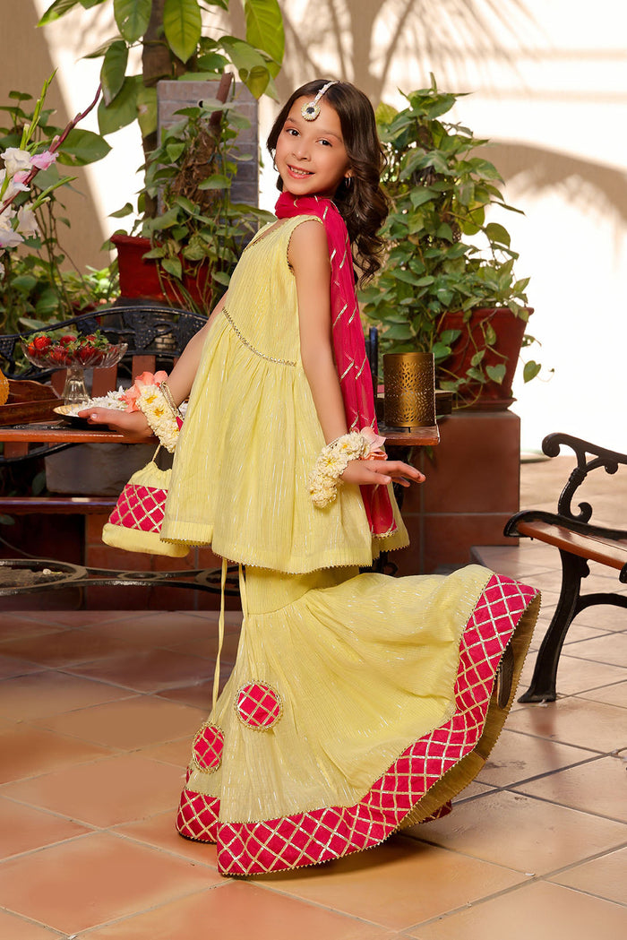 Lemon Sorbet & Magenta Festive Crinkle Gharara Set
