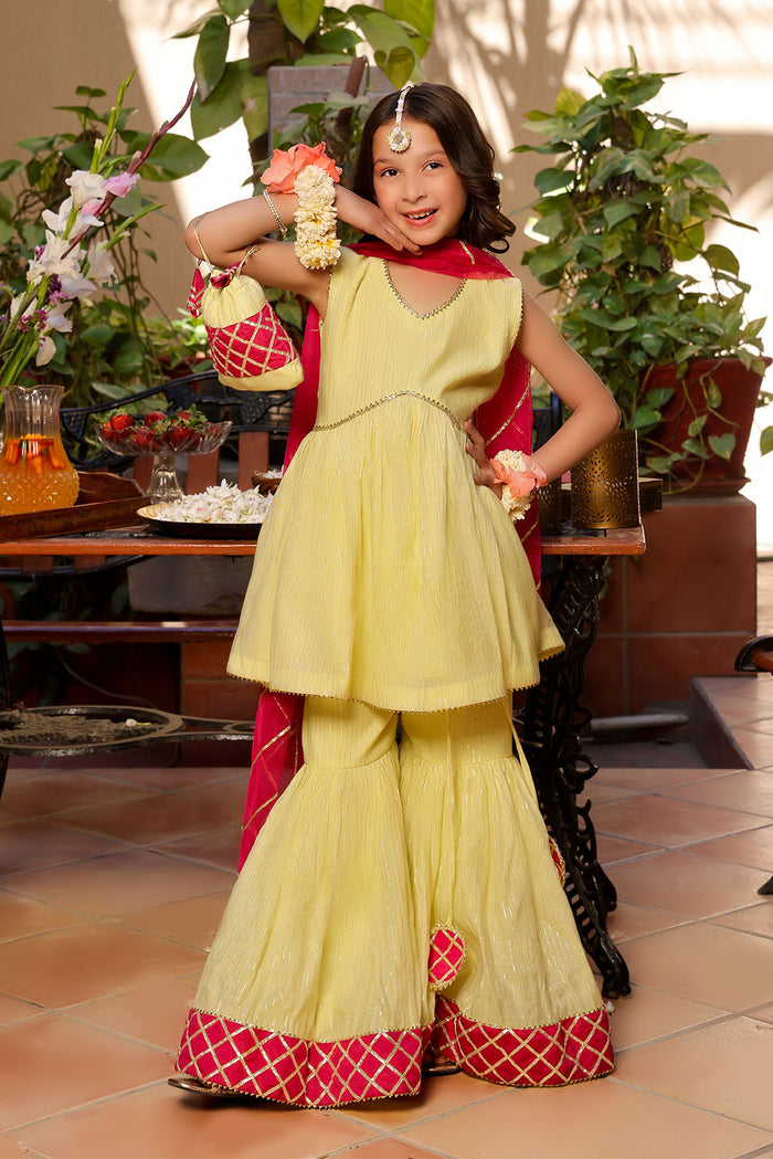 Lemon Sorbet & Magenta Festive Crinkle Gharara Set