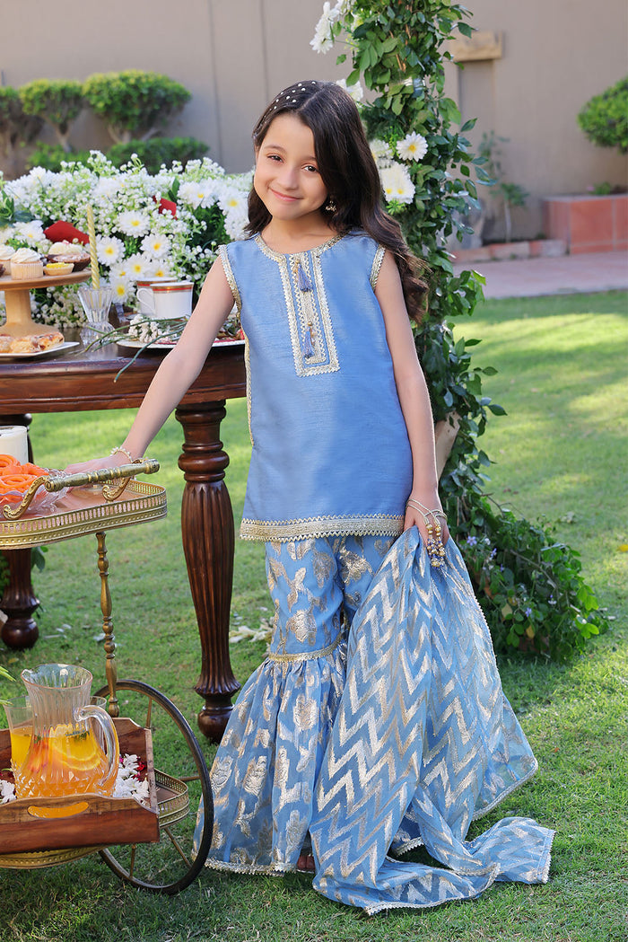 Powder Blue & Gold Chevron Festive Gharara Set