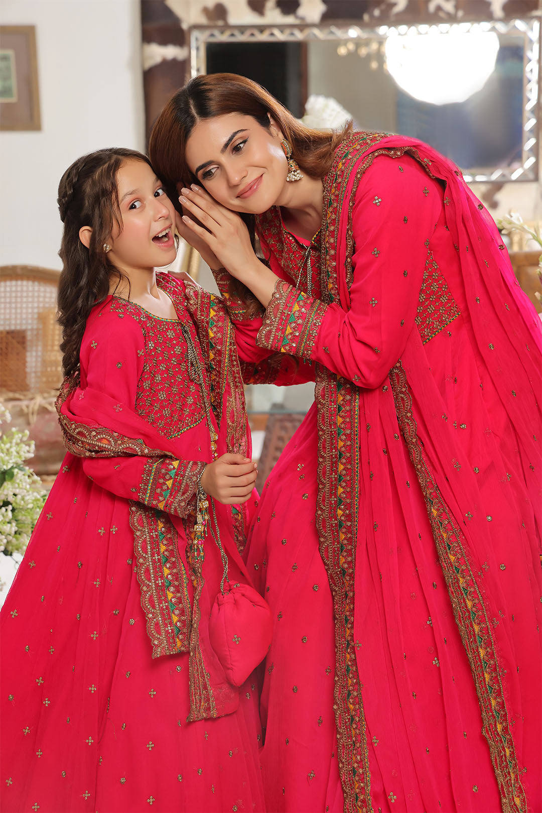 Crimson Blossom Heavily Embroidered Festive Maxi Gown