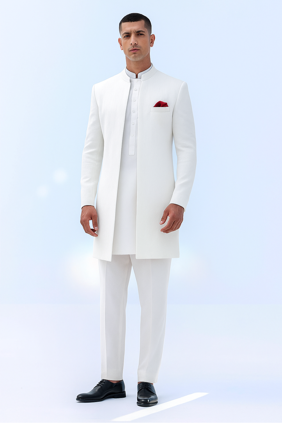White Front Open Sherwani