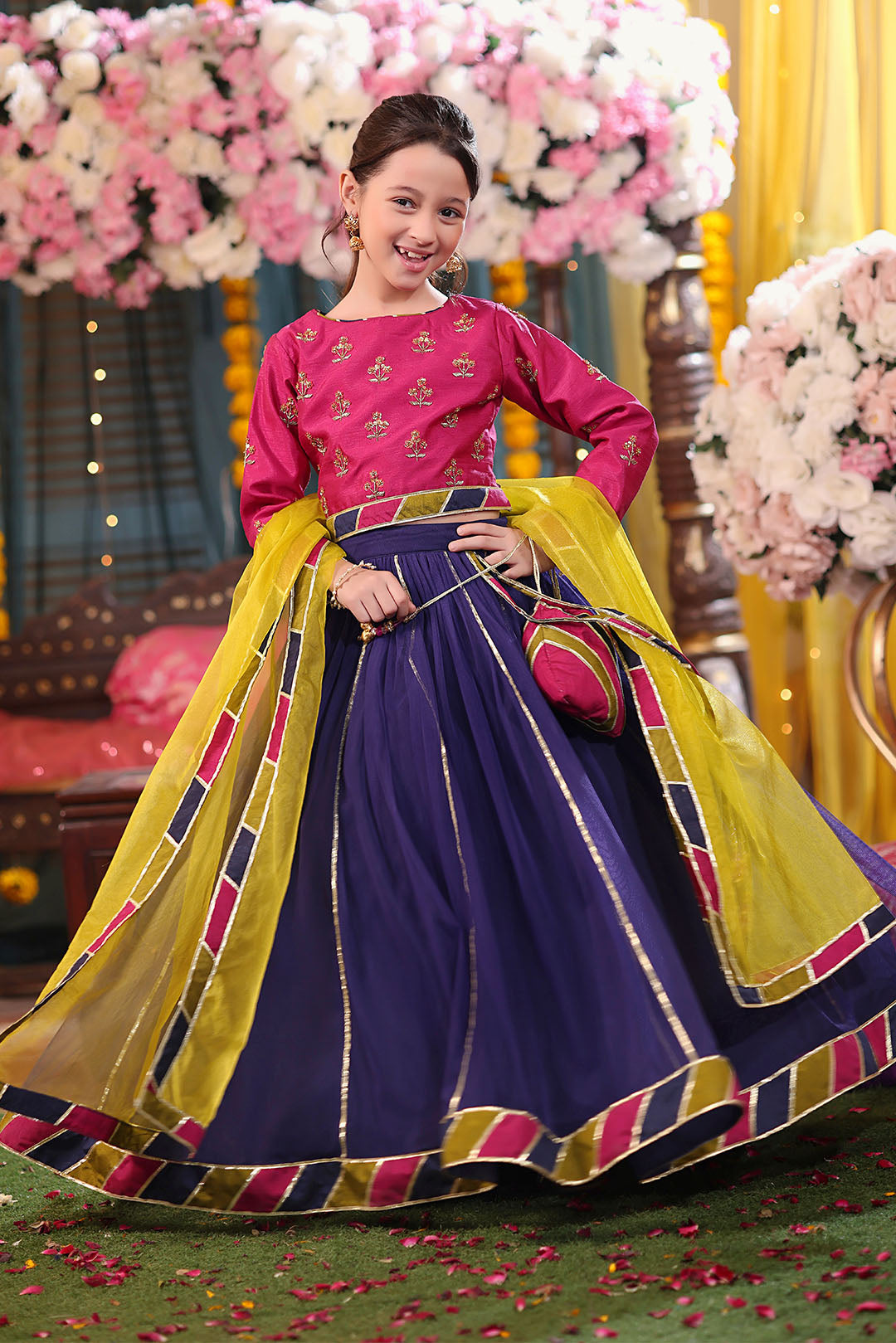 Handwork Embroidered Raw Silk & Net Lehenga Choli Shendi