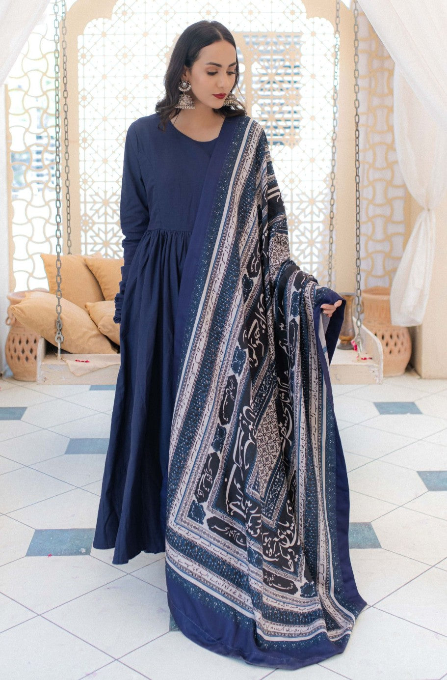 Rashk Shawl - Blue & White