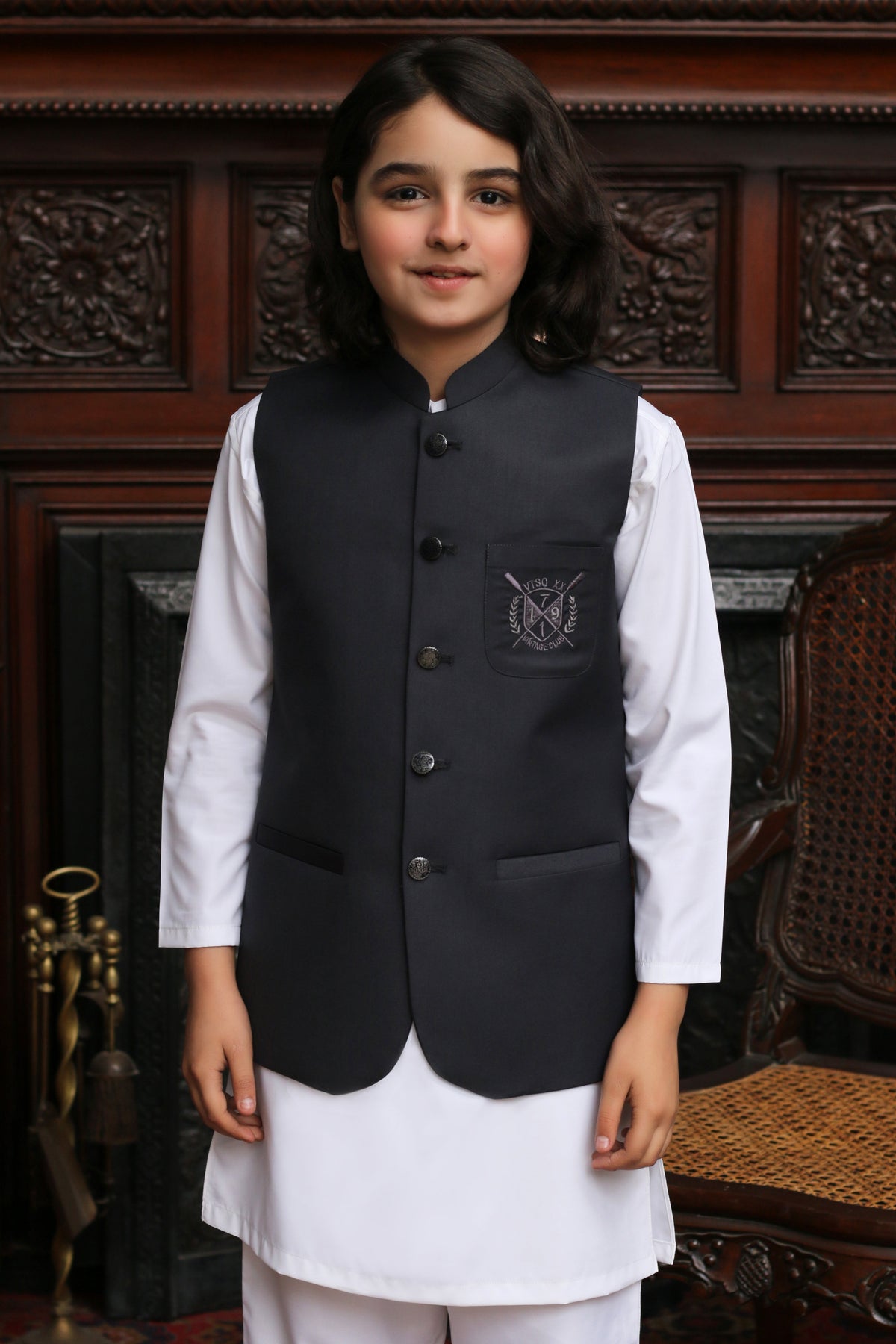 Charcoal Gray Tropical Boys Waistcoat