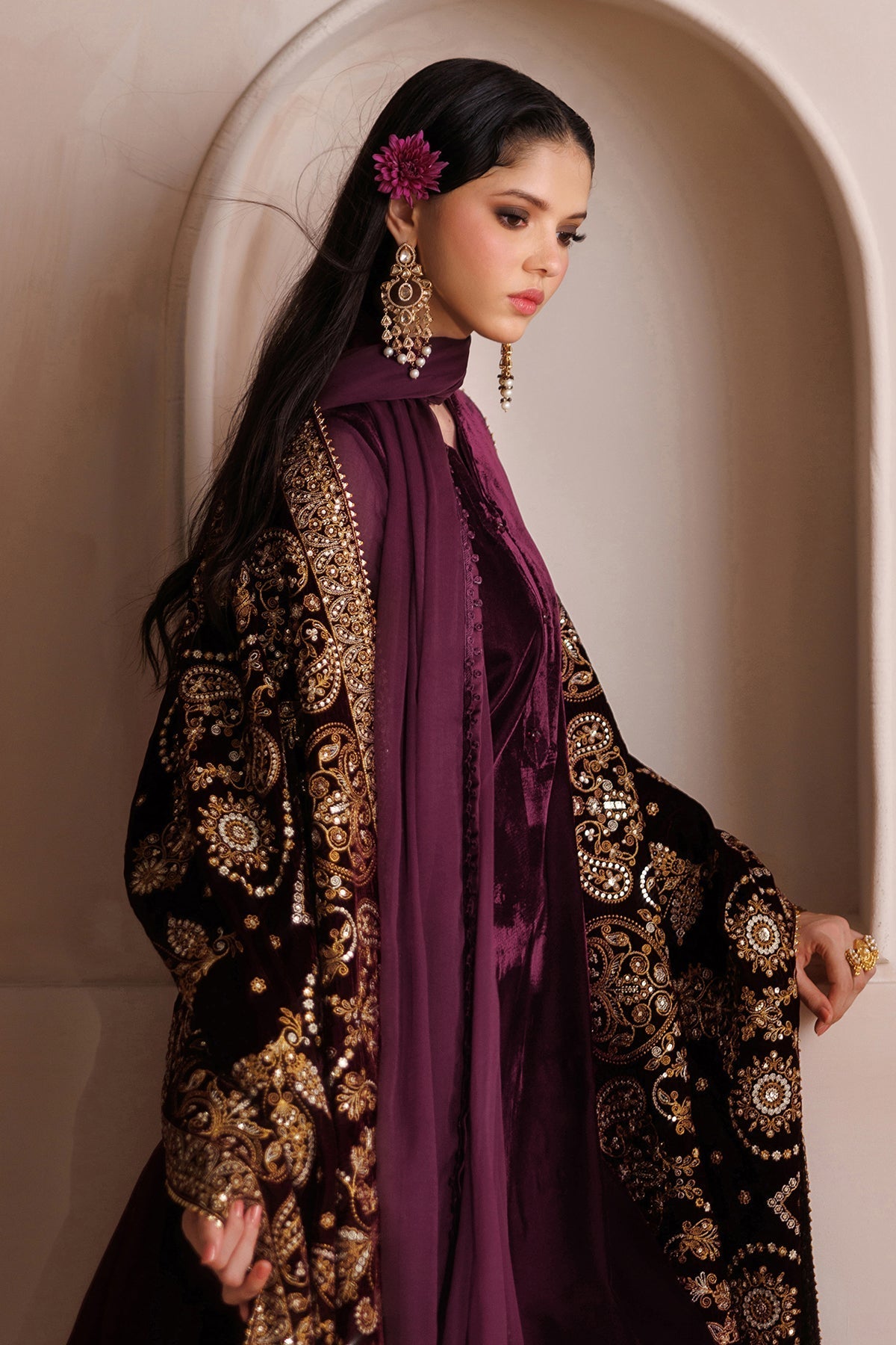 Embroidered Velvet Shawl VS-66