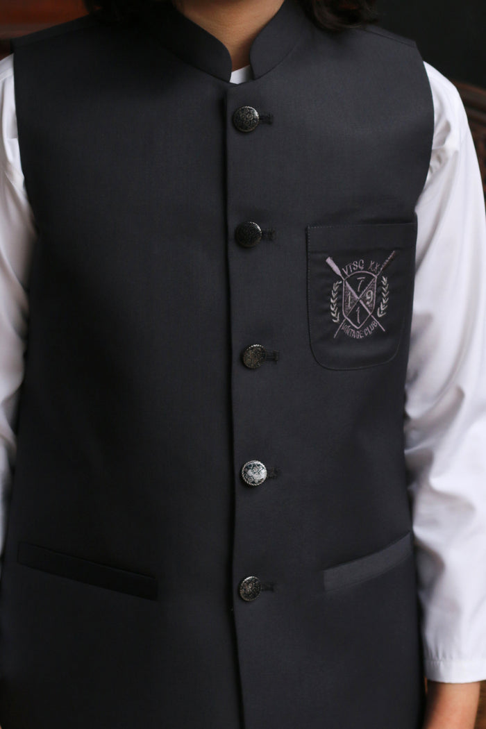 Charcoal Gray Tropical Boys Waistcoat